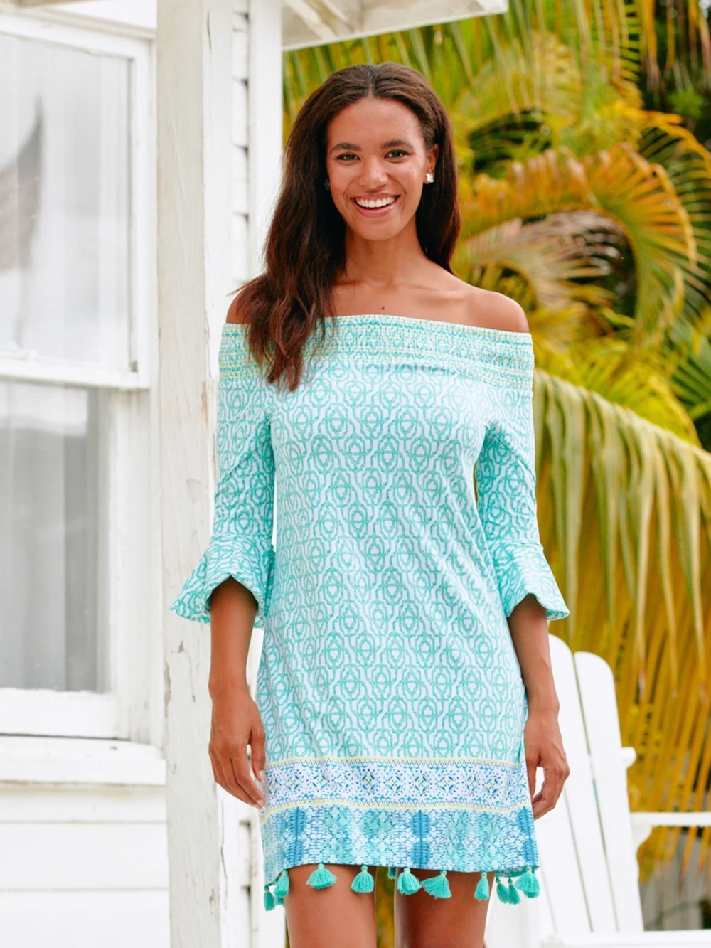 NWT Cabana Life Coastal Cottage Smocked Off The Shoulder Dress